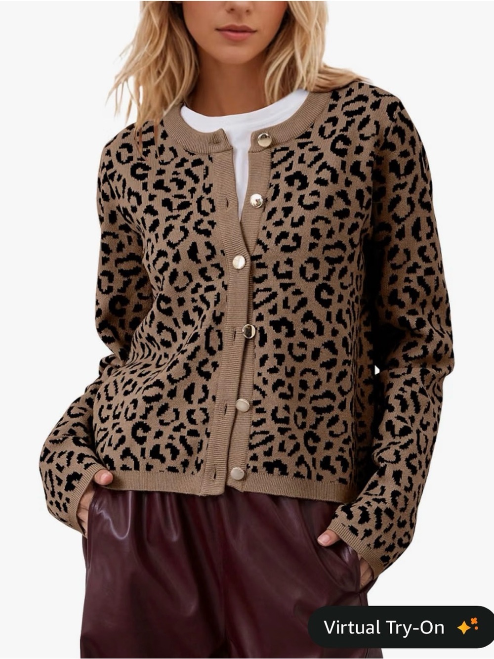 Brown Leopard Print Cardigan Sweater